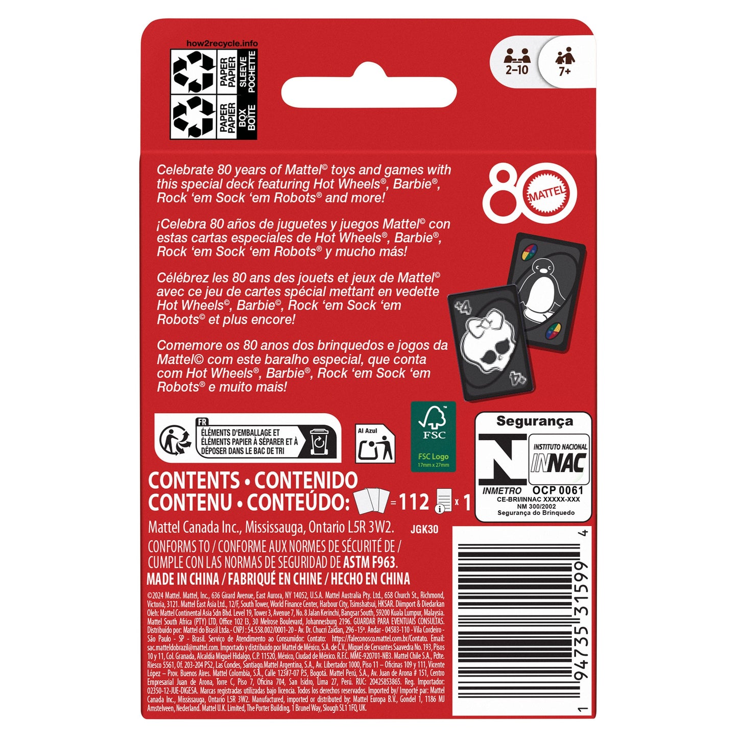 Mattel 80th Anniversary UNO Card Game Ruby Red